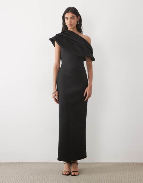 ASOS DESIGN draperad maxiklänning i pennmodell med bara axlar i svart scuba-liknande tyg - view 1