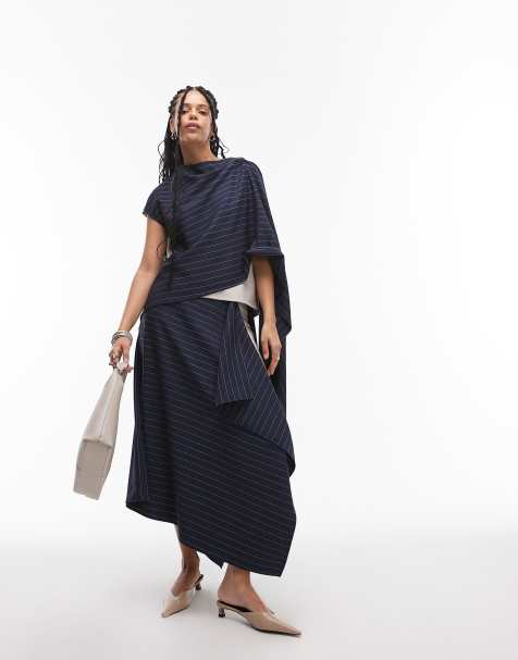 ASOS DESIGN - Draperet maxinederdel med blandede nålestriber i firkantet snit - view 1