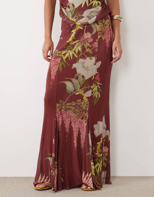 ASOS DESIGN draperet maxinederdel med botanisk blomsterprint, 2 af 5