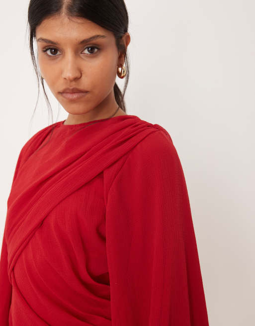 ASOS DESIGN - Draperet rød maxikjole med blouson-ærmer, 3 af 4