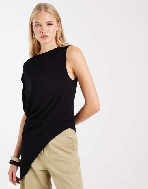 ASOS DESIGN drapey asymmetric longline sleeveless top in black, 3 of 4