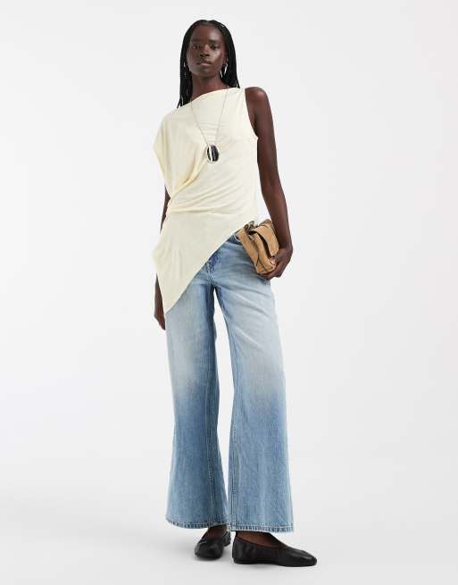 ASOS DESIGN drapey asymmetric longline sleeveless top in buttermilk, 2 of 4