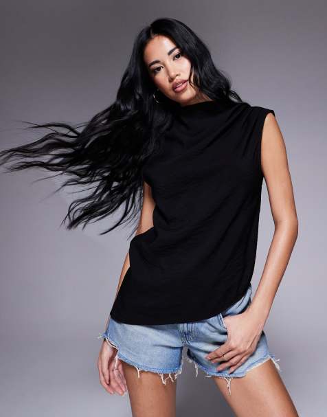 ASOS DESIGN drapey asymmetric sleeveless top in black - view 1