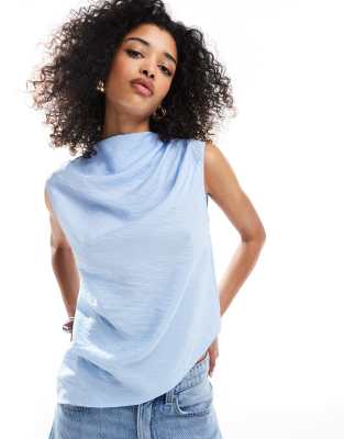 Asos Design Drapey Asymmetric Sleeveless Top In Blue