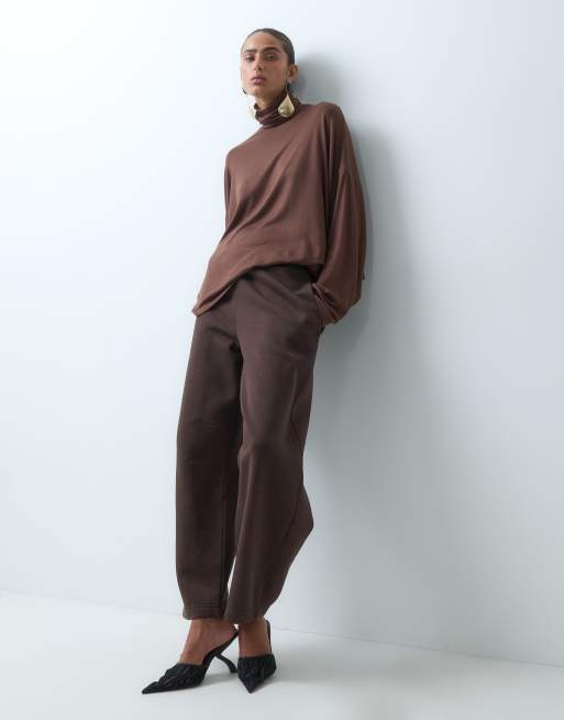 ASOS DESIGN drapey batwing turtle neck long sleeve top in choc, 3 of 4