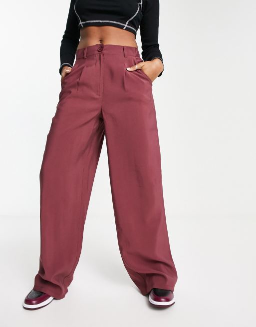 ASOS DESIGN drapey dad trouser in berry | ASOS