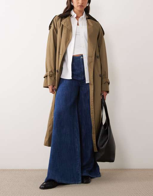 ASOS DESIGN drapey denim palazzo wide leg jean in mid blue, 2 of 5