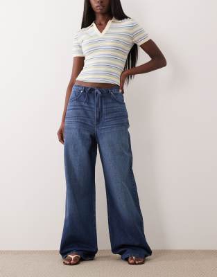 Asos Design Drapey Low Rise Jeans In Blue