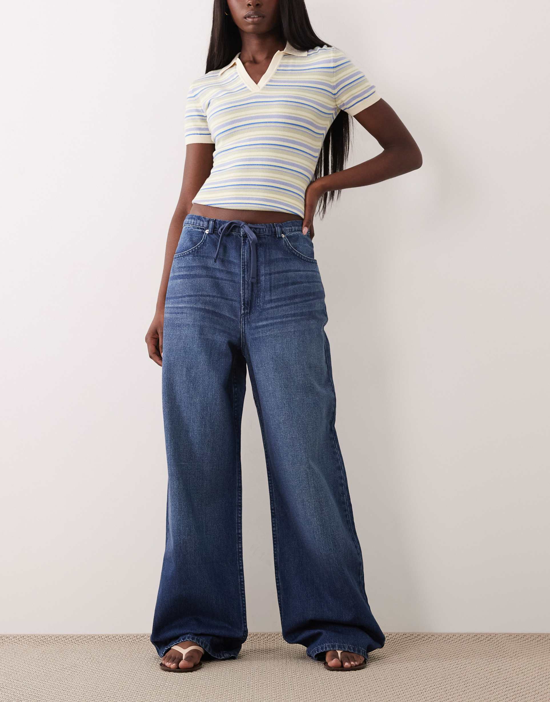 asos design drapey low rise jeans in dark wash