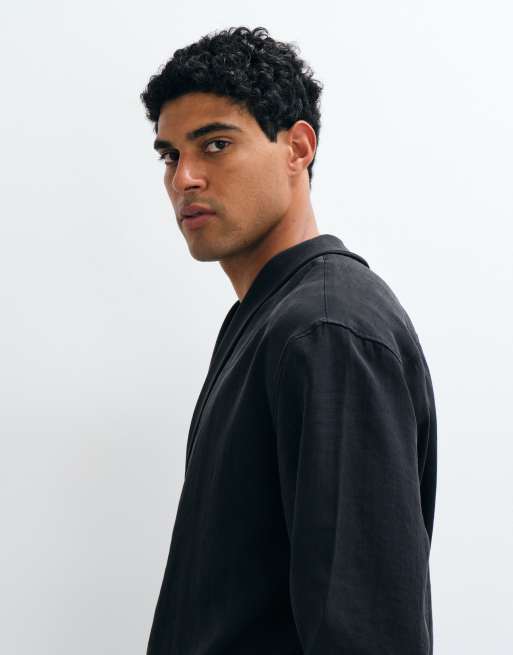 ASOS DESIGN drapey oversized wrap detail shirt in black, 3 of 5