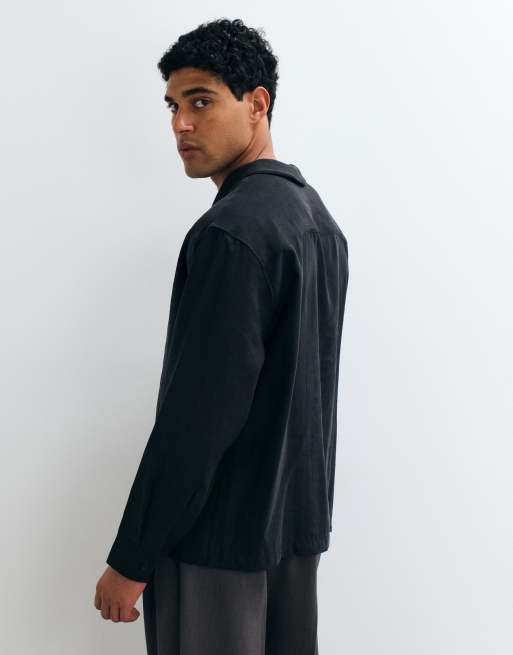 ASOS DESIGN drapey oversized wrap detail shirt in black, 5 of 5