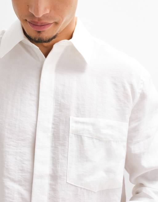 ASOS DESIGN drapey relaxed shirt with concealed placket in cream, 5 of 5
