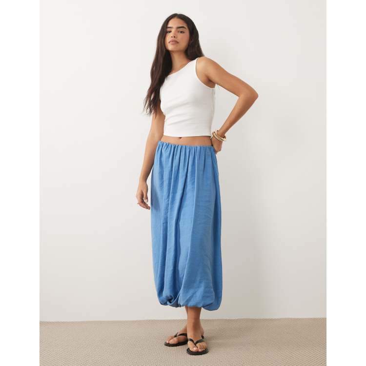ASOS DESIGN drapey soft touch balloon skirt in blue | ASOS