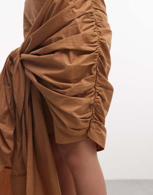 ASOS DESIGN drapey tie detail skirt in camel, 5 of 5