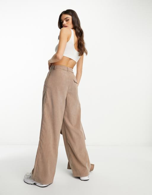 ASOS DESIGN carpenter wide leg pants in brown cord