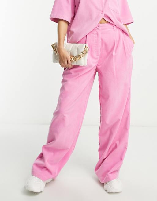 ASOS DESIGN drapey wide leg pants in baby cord pink (part of a set)
