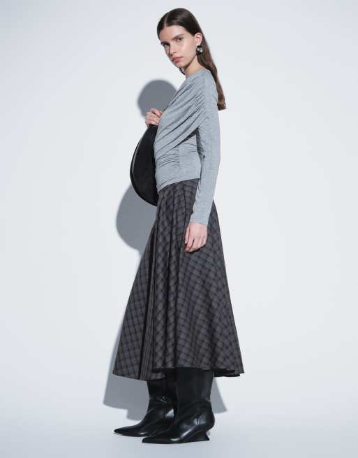 ASOS DESIGN drapey wrap shoulder long sleeve top in grey marl, 2 of 4