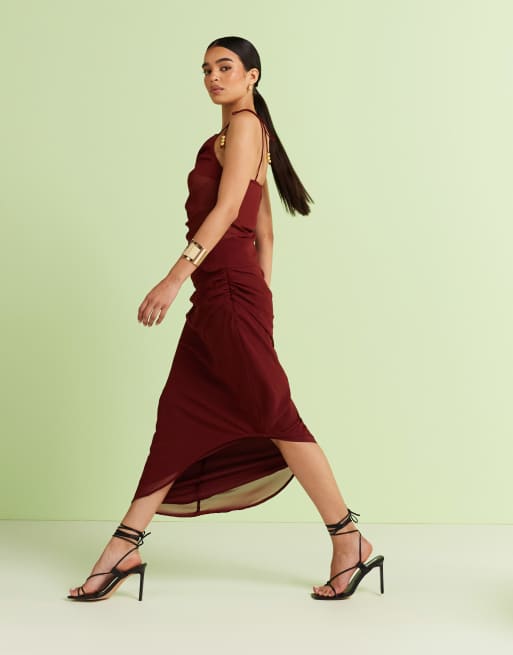 ASOS DESIGN – Drapierter Chiffon-Maxirock in Burgunderrot, Kombiteil, 5 von 5
