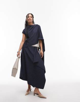 ASOS DESIGN - Drapierter, eckig ausgeschnittener Maxirock mit Nadelstreifen-Mix-Bunt