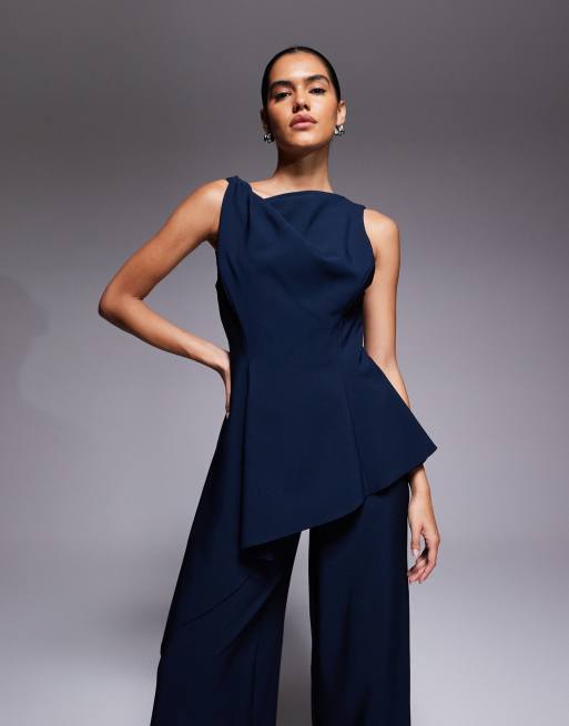 ASOS DESIGN – Drapierter Jumpsuit in Marineblau mit verdrehtem Trägerdetail, 2 von 4