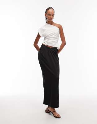 ASOS DESIGN - Drapierter Maxirock in Schwarz mit v-förmigem Bund, Kombiteil