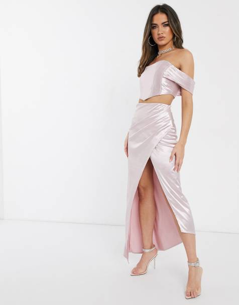 ASOS DESIGN – Drapierter Maxirock mit Schlitz, Kombiteil