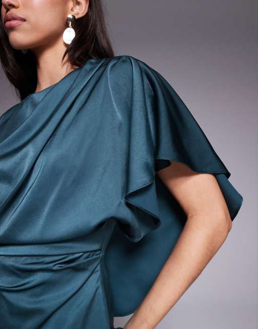 ASOS DESIGN – Drapierter Satin-Playsuit in Schiefergrau mit Skort und Cape-Rückseite, 3 von 4