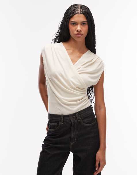 ASOS DESIGN – Drapierter Wickel-Body aus weichem Jersey in Cremeweiß - view 1