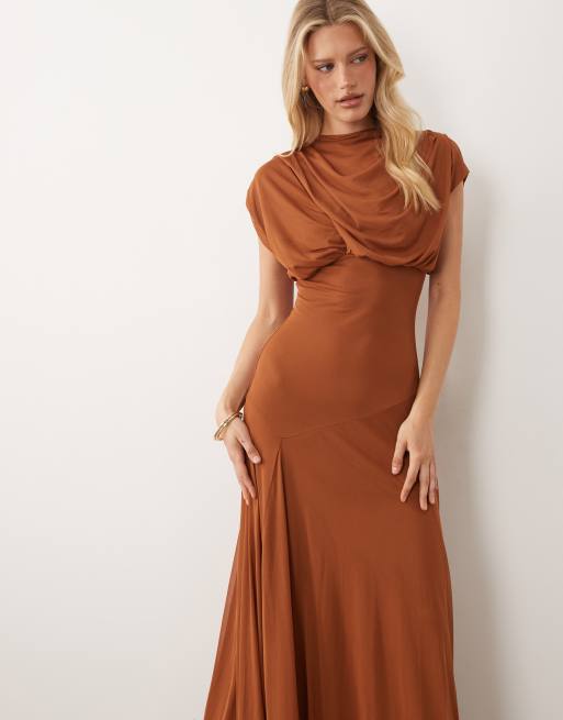 ASOS DESIGN – Drapiertes Blouson-Maxikleid in Ingwer, 2 von 4