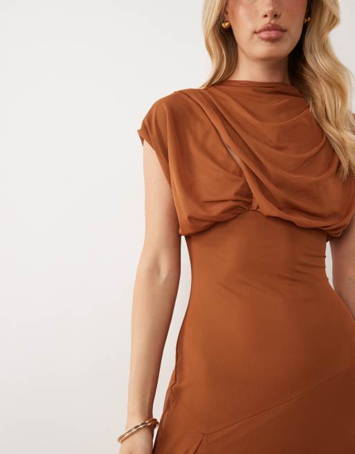 ASOS DESIGN – Drapiertes Blouson-Maxikleid in Ingwer, 3 von 4