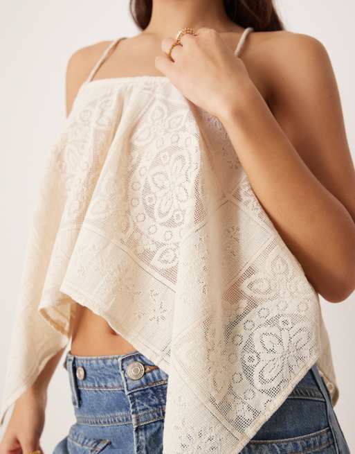 ASOS DESIGN – Drapiertes Camisole in Cremeweiß mit Stickerei, 3 von 4