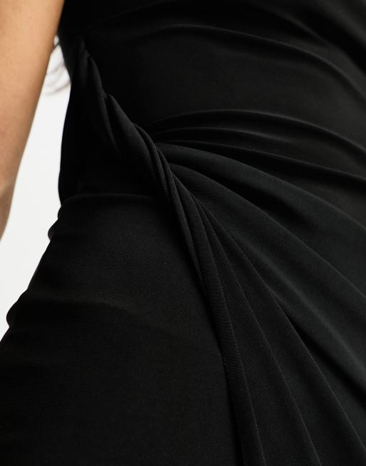 ASOS DESIGN – Drapiertes Maxikleid in Schwarz mit Schlitzausschnitt, 2 von 4