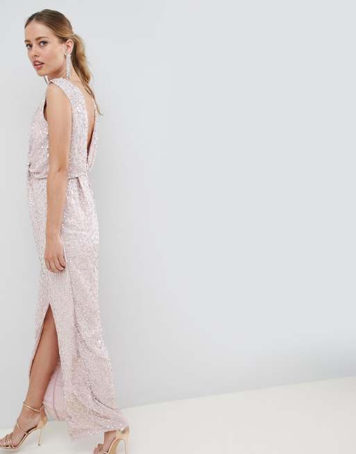 ASOS DESIGN – Drapiertes Maxikleid mit Zierknoten und Paillettenverzierung, 2 von 4