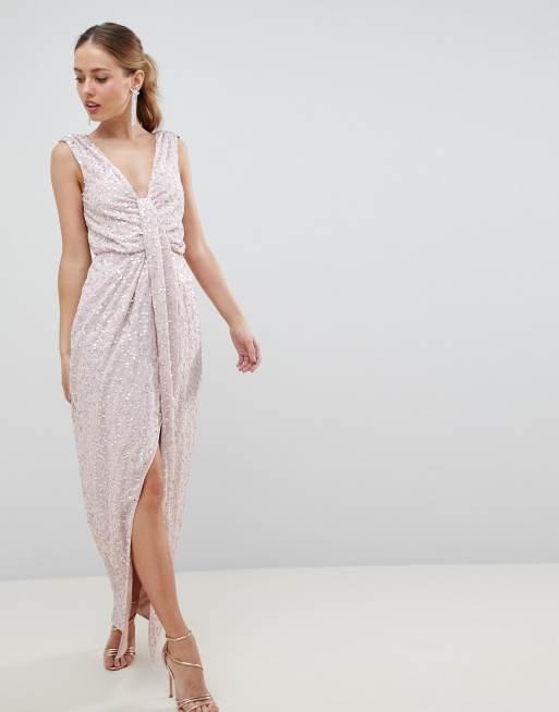 ASOS DESIGN – Drapiertes Maxikleid mit Zierknoten und Paillettenverzierung, 4 von 4