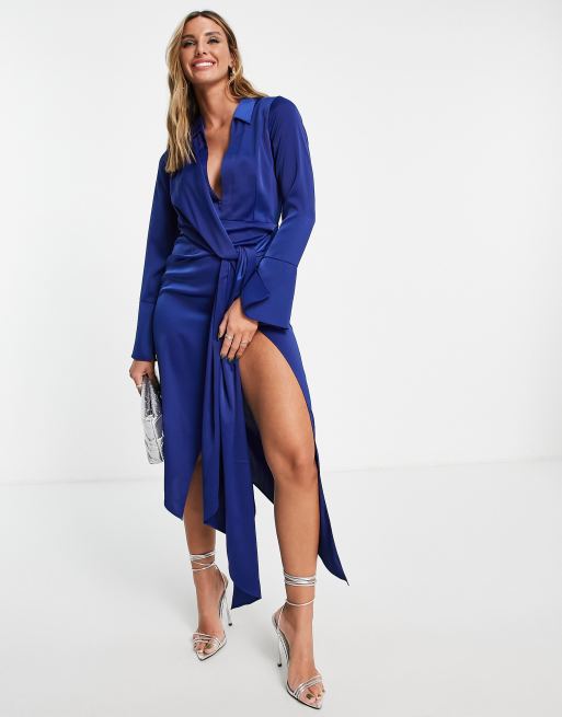 ASOS DESIGN – Drapiertes Midi-Hemdkleid aus Satin