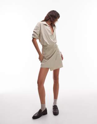 ASOS DESIGN - Drapiertes Mini-Hemdkleid in Haferbeige-Neutral