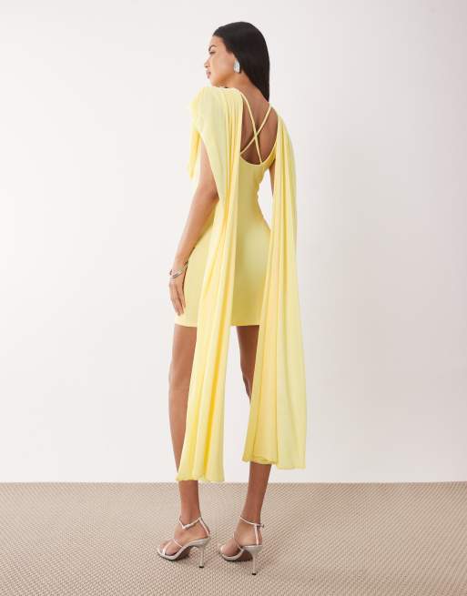 ASOS DESIGN – Drapiertes Minikleid aus Netzstoff in Zitronengelb mit Cape-Detail, 4 von 4