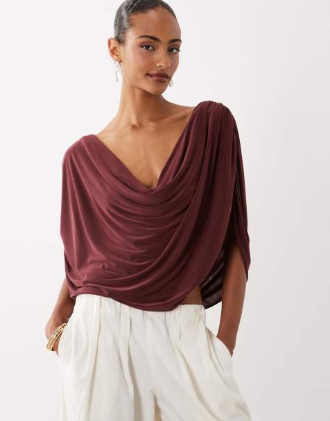 ASOS DESIGN – Drapiertes Oberteil in Malve mit Wasserfallausschnitt und gebundener Rückseite - view 1