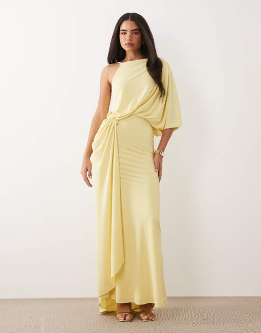 ASOS DESIGN – Drapiertes One-Shoulder-Maxikleid in Zitronengelb, 3 von 4