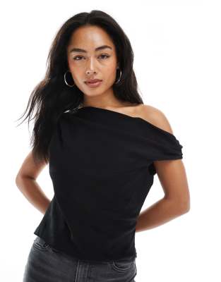 ASOS DESIGN - Drapiertes, schulterfreies Oberteil aus Lyocell in Schwarz