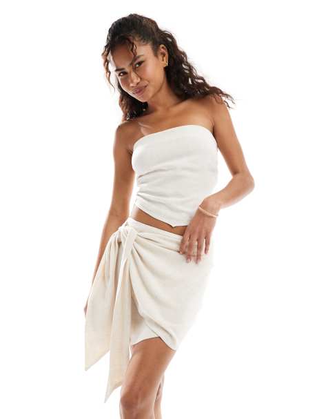 ASOS DESIGN drape wrap tie detaill linen look mini skirt