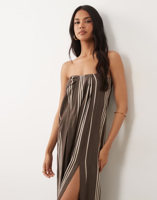 ASOS DESIGN – Drapowana sukienka maxi z dekoltem bandeau w paski, 2 z 4