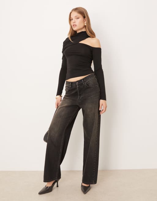ASOS DESIGN – Drapowany czarny top z zabudowanym dekoltem i wycięciem, 4 z 4