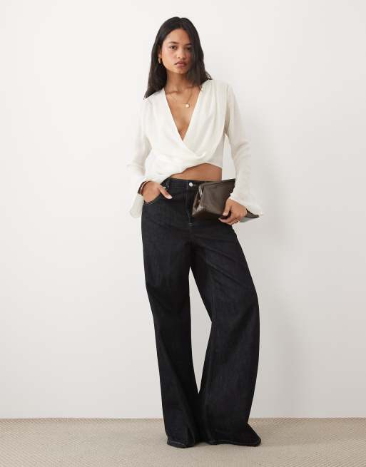 ASOS DESIGN drapowany szyfonowy top z długim rękawem w kolorze ivory - IVORY, 2 z 4