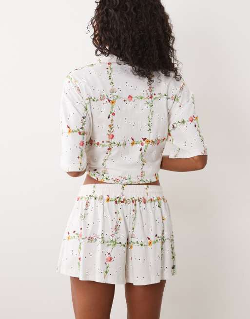 ASOS DESIGN drawcord jersey broderie shorts in floral print, 4 of 5