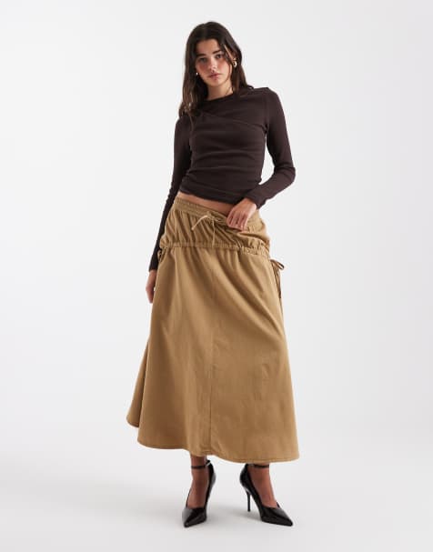ASOS DESIGN drawstring circle skirt in beige - view 1