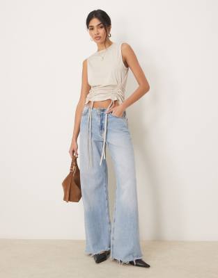 ASOS DESIGN DRAWSTRING CUPRO SLEEVELESS TANK TOP 