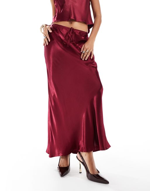 ASOS DESIGN drawstring detail bias cut maxi skirt in red - part of a set