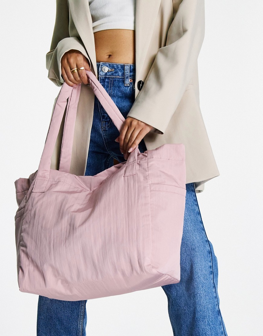 ASOS DESIGN drawstring oversized shopper bag in mauve-Pink