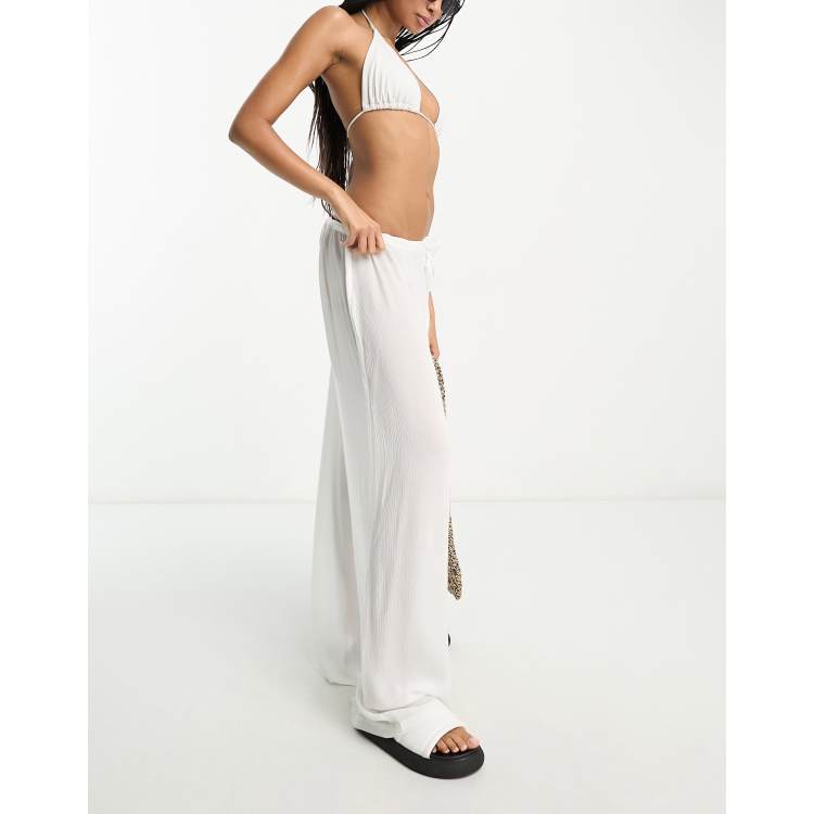 ASOS DESIGN Petite drawstring palazzo beach pants in black